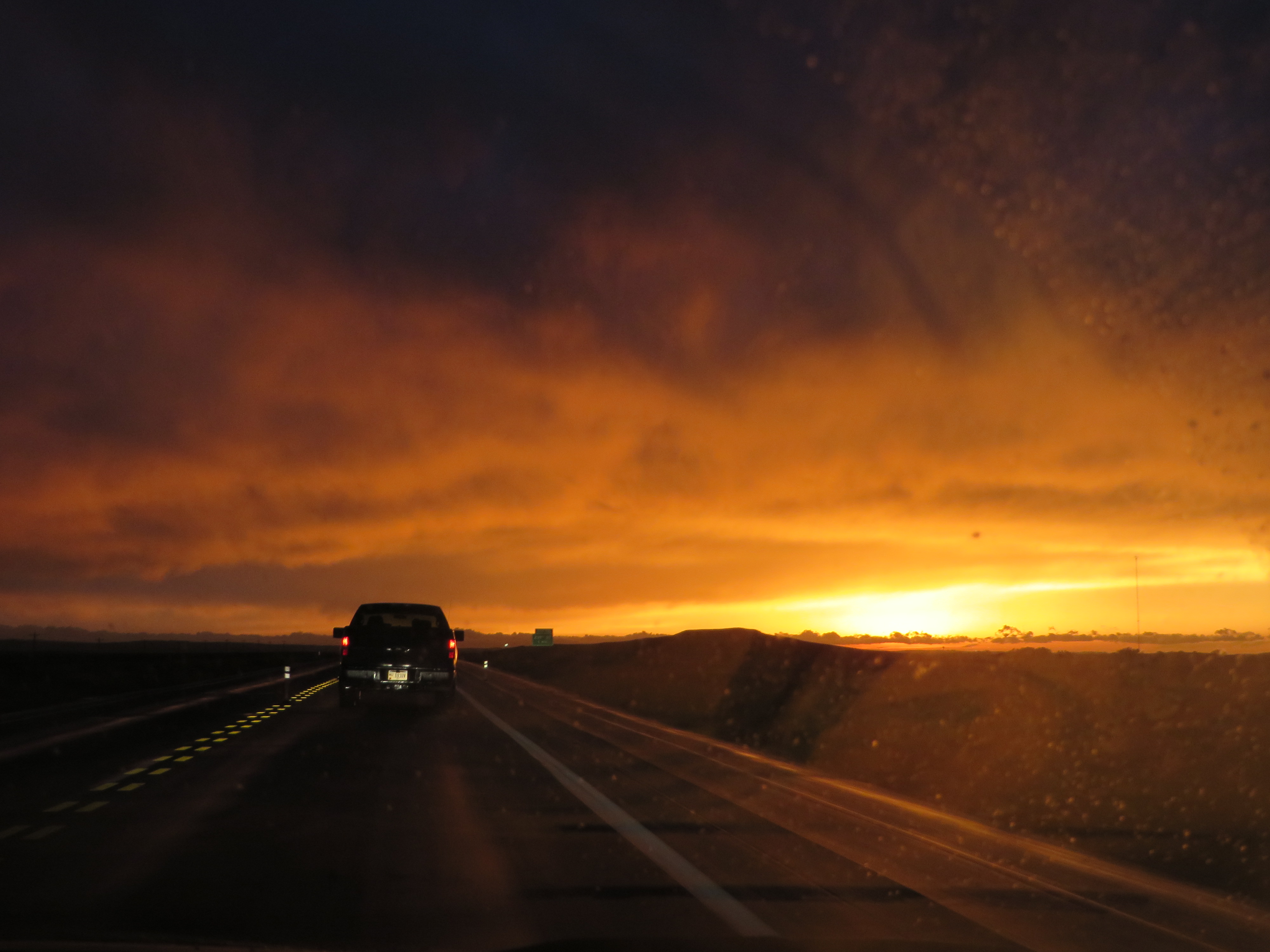 Sunset at the End of Scary Drive Through South Dakota Thunderstorm